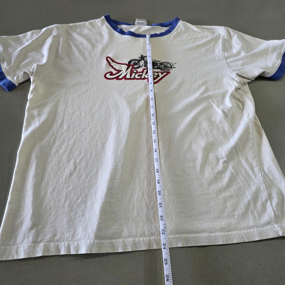 Disney Store Mickey Mouse Motorcycle Ringer Tee White Blue Mens Large 56767 - Picture 10 of 10